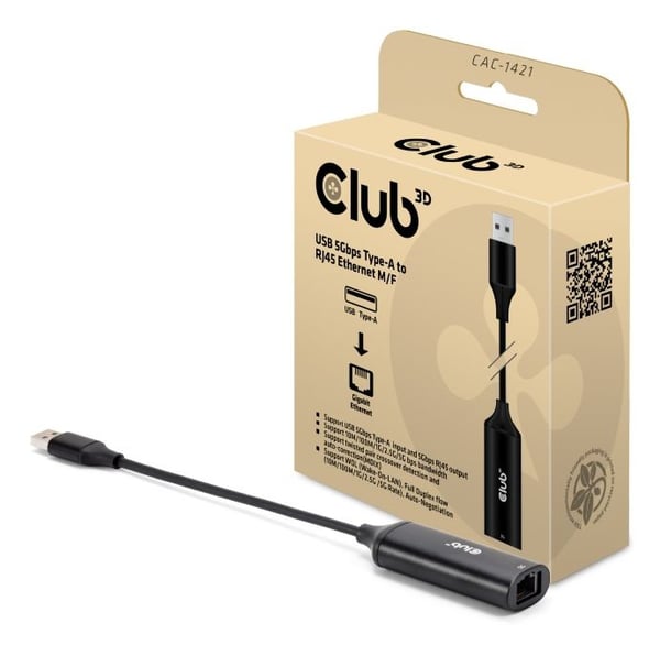 CLUB3D CAC-1421 kaapelin sukupuolenvaihtaja USB Type-A RJ45 Musta