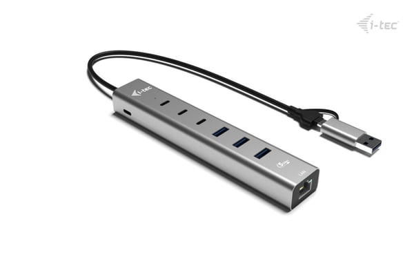 i-tec CAHUBMETAL6LANPD interface hub USB 3.2 Gen 1 (3.1 Gen 1) Type-A + Type-C 5000 Mbit/s Sølv