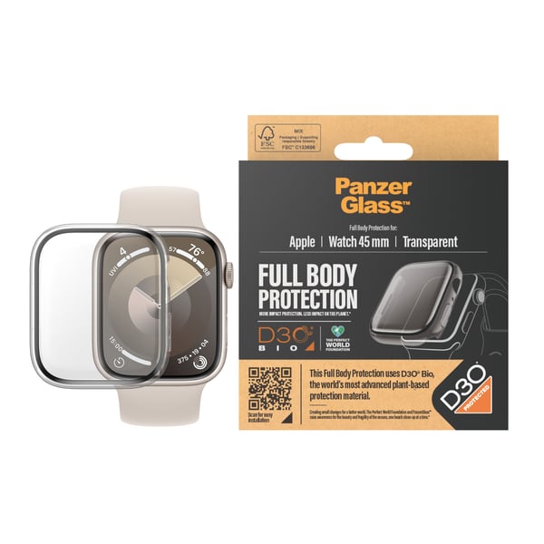 PanzerGlass ® Full Body Transparent w. D3O® Apple Watch Series 9 | 45mm Kirkas näytönsuoja 1 kpl