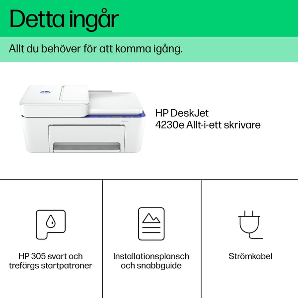 HP DeskJet 4230e Trådlöst All-in-One Färg Skrivare, Instant Ink; Kopiator och skanner