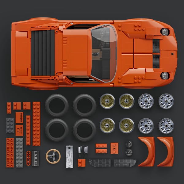 Mattel Brick Shop Hot Wheels ’71 Lamborghini Miura P400 SV-byggset (1 523 delar) för samlare