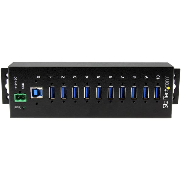 StarTech.com USB 3.0-hubb med 10 portar - 5Gbps - Industriell USB-A-hubb i metall med ESD- och överspänningsskydd - Monterbar på DIN-skena, vägg eller skrivbord - TAA-kompatibel USB-expansionshubb