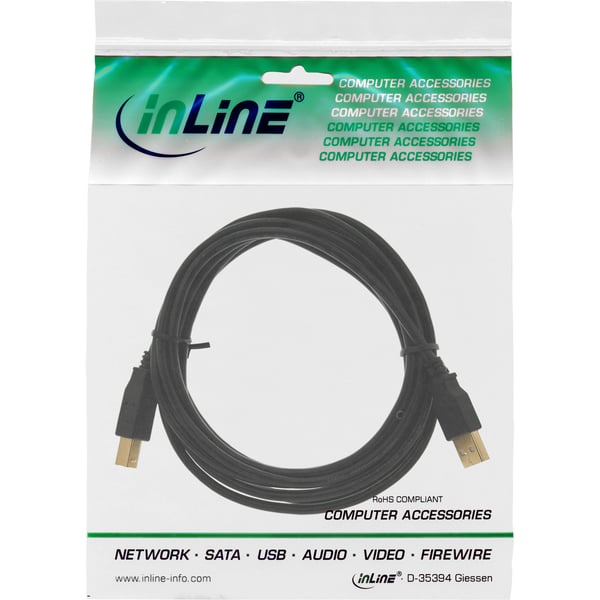 InLine 4043718125074 USB-kabel USB 2.0 10 m USB A USB B 0,48 Gbit/sek. Sort