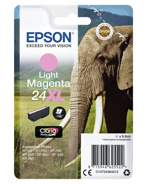 Epson Elephant 24XL Norsu Claria Photo HD, yksittäispakkaus, vaalean magenta muste