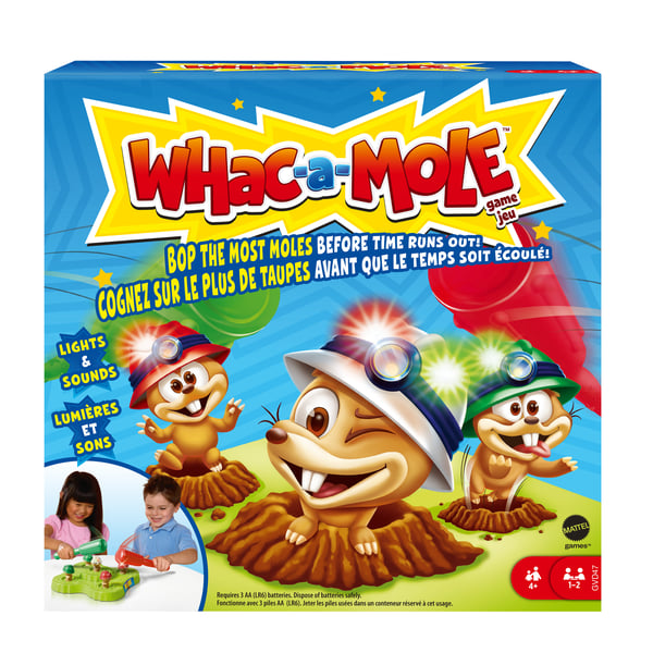 Mattel Games WHAC-A-MOLE-arkadspel för barn, med klubbor, ljus och ljud för 4 år eller äldre