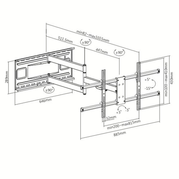 Techly ICA-PLB 490 TV-kiinnike 2,03 m (80") Musta