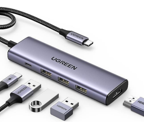 Ugreen 15596 kannettavien tietokoneiden telakka ja porttitoistin Langallinen USB 3.2 Gen 1 (3.1 Gen 1) Type-A + Type-C Alumiini