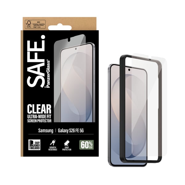 PanzerGlass SAFE. by ® Samsung Galaxy S26 FE 5G | Ultra-Wide Fit w. EasyAligner Genomskinligt skärmskydd 1 styck