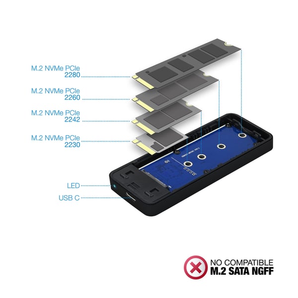 TooQ TQE-2280B Hölje för lagringsenheter SSD-inkapsling Svart M.2
