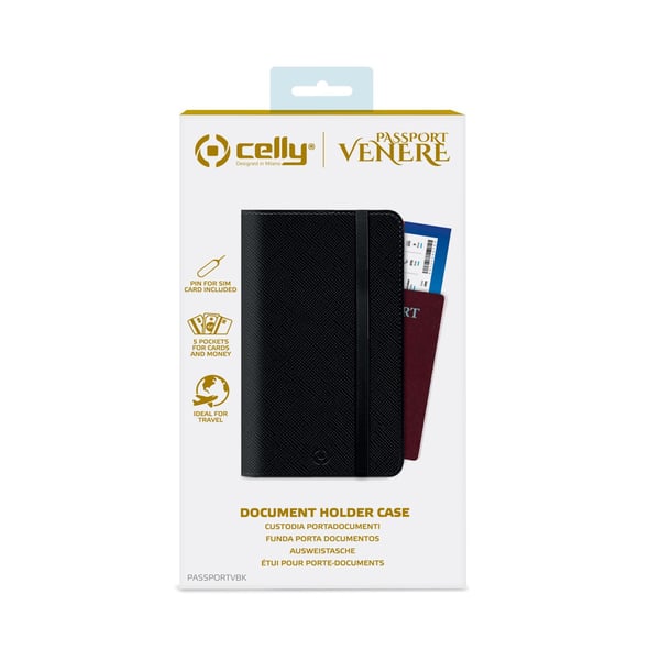 Celly Venere Passport Vikfodral Svart Konstläder
