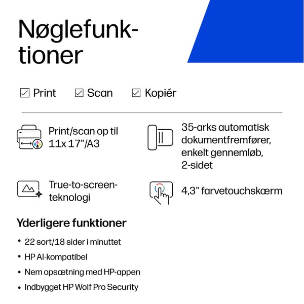 HP OfficeJet Pro 9730e Trådløst All-in-One Farve Printer, Instant Ink; 2-sidet printning