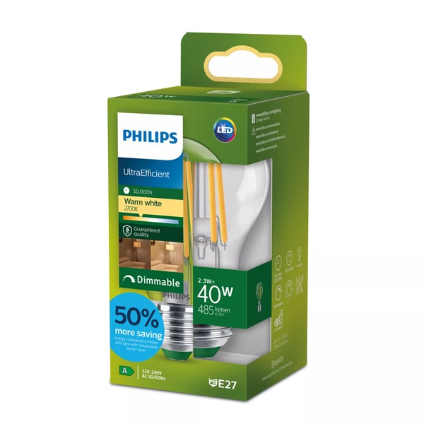 Philips Filament pære, klar 40 W A60 E27