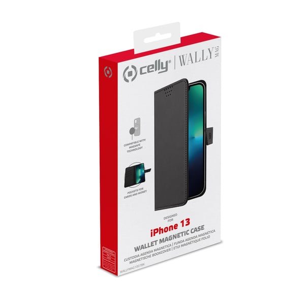 Celly WALLYMAG mobiltelefon etui 15,5 cm (6.1") Tegnebogsetui Sort