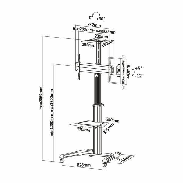 AISENS FT70TRE-037 fäste för skyltningsskärm 177,8 cm (70") Svart, Silver