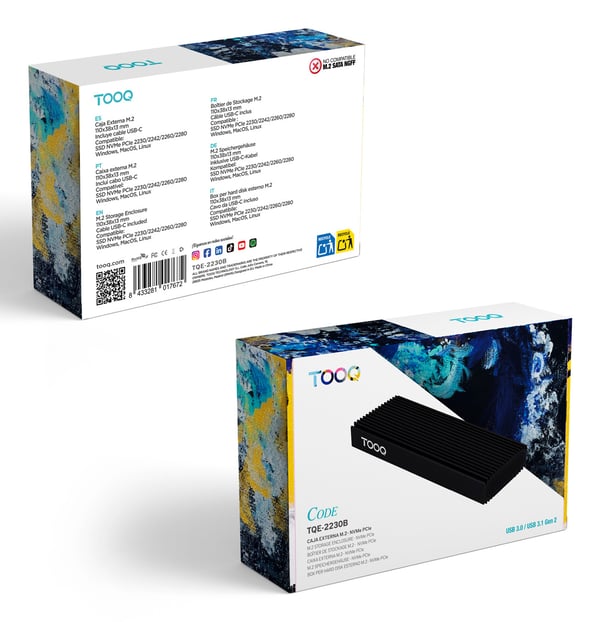 TooQ TQE-2230B tallennusaseman kotelo SSD-kotelo Musta M.2
