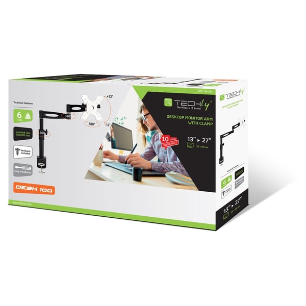 Techly ICA-LCD 502BK skærmbeslag og -stativer 68,6 cm (27") Skrivebord Sort