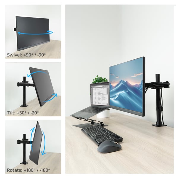 ACT AC8325 skærmbeslag og -stativer 124,5 cm (49") Skrivebord Sort