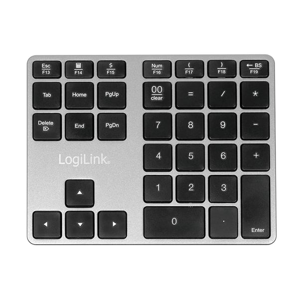 LogiLink ID0187 numeriskt tangentbord Universal Bluetooth Aluminium, Svart