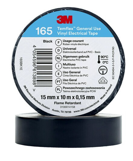 3M PVC-ISOLERINGSBÅND 15MM X 10M SW / TEMFLEX 165 7100184723