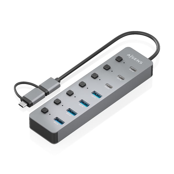 AISENS ASUC-8P043-GR gränssnittshubbar USB 3.2 Gen 1 (3.1 Gen 1) Type-A 5000 Mbit/s Grå