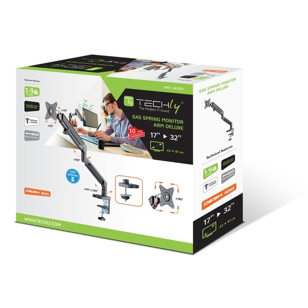 Techly ICA-LCD 3712 skærmbeslag og -stativer 81,3 cm (32") Skrivebord Grå