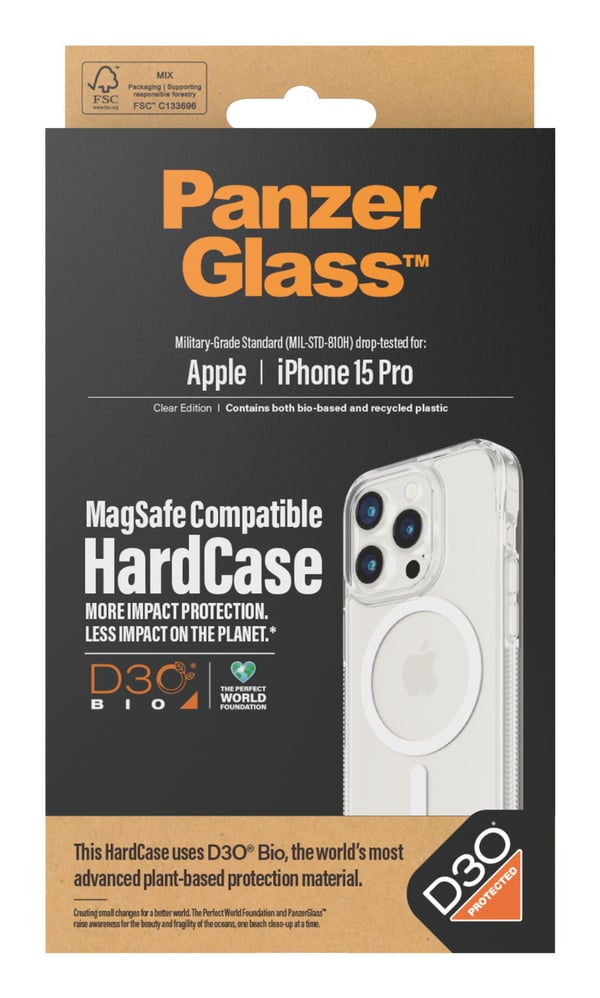 PanzerGlass ® HardCase Transparent m. Hvid MagSafe & D3O® iPhone 15 Pro