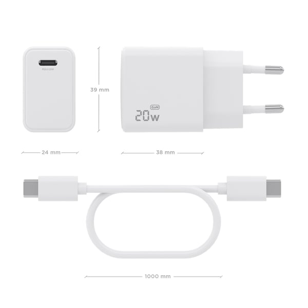AISENS ASCH-20W1P081-W mobiililaitteen laturi Matkapuhelin, Älypuhelin, Digitaalikamera, Universaali, Tabletti Valkoinen AC Pikalataus Sisätila