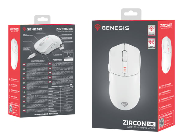 GENESIS Zircon 500 G2 mus Spil Højre hånd RF Wireless + Bluetooth + USB Type-C Optisk 10000 dpi