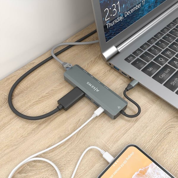 AISENS ASUC-5P011-GR kannettavien tietokoneiden telakka ja porttitoistin Langallinen USB 3.2 Gen 1 (3.1 Gen 1) Type-C Harmaa