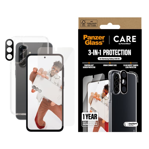 PanzerGlass ® | CARE™ by ® 3-in-1 Bundle Samsung Galaxy A56 5G Genomskinligt skärmskydd 1 styck
