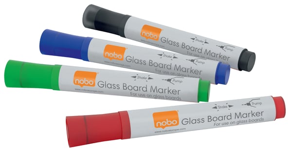 Nobo whiteboardpennor för glastavlor, Rundad spets med flytande bläck, 4-pack