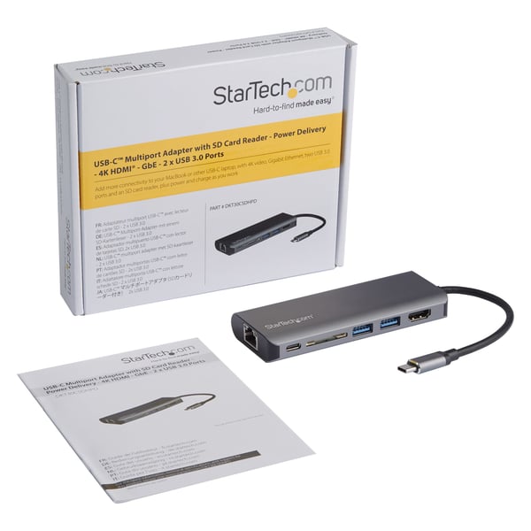 StarTech.com DKT30CSDHPD kannettavien tietokoneiden telakka ja porttitoistin Langallinen USB 3.2 Gen 1 (3.1 Gen 1) Type-C Musta, Harmaa