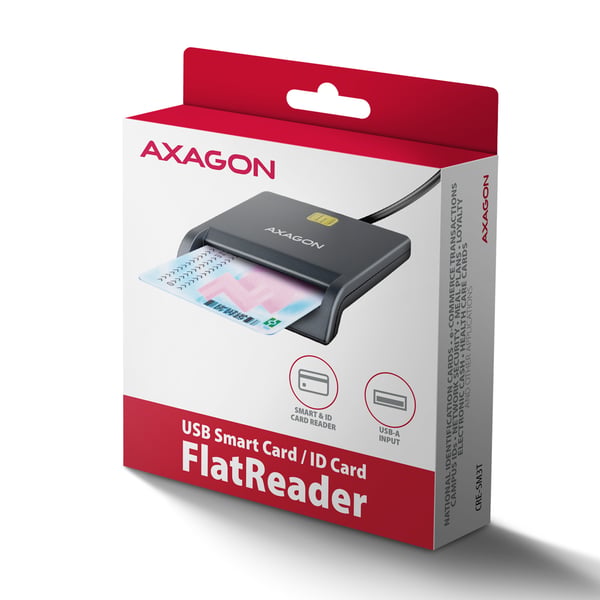 Axagon CRE-SM3T USB Smart card Flat smartcard læser Indendørs USB 2.0 Sort