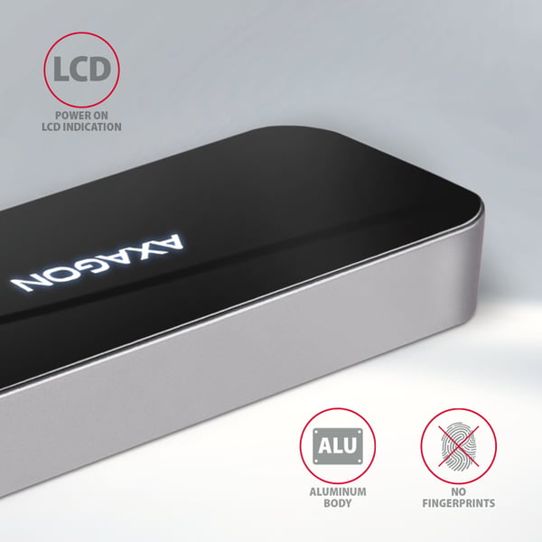 Axagon HMC-6H4A kannettavien tietokoneiden telakka ja porttitoistin Langallinen USB 3.2 Gen 1 (3.1 Gen 1) Type-C Musta, Harmaa