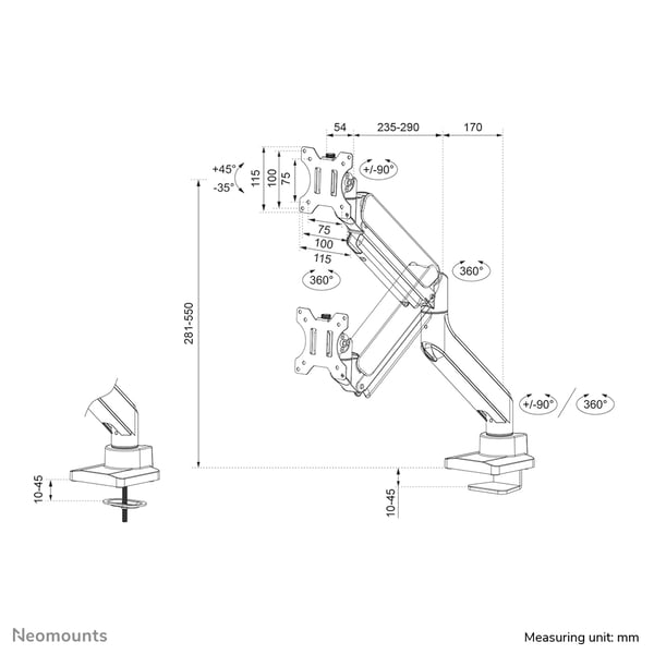 Neomounts DS70-450WH1 monitorin kiinnike ja jalusta 106,7 cm (42") Vastaanotto Valkoinen