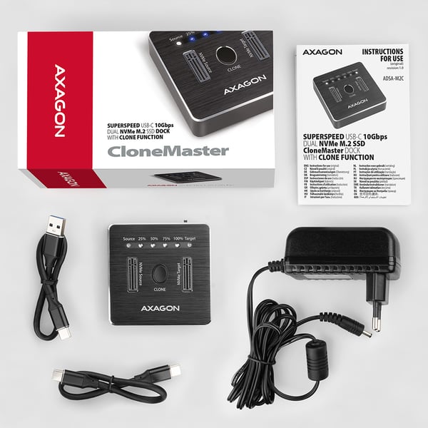 Axagon ADSA-M2C tallennusaseman telakointiasema USB 3.2 Gen 2 (3.1 Gen 2) Type-C Musta