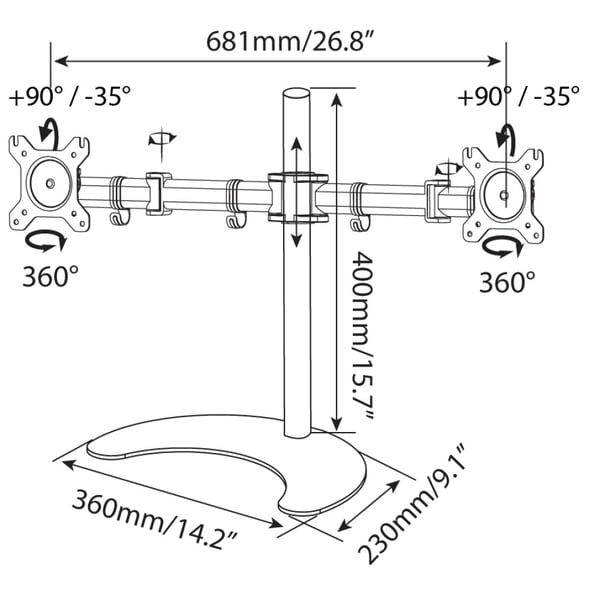 Techly Desk Stand for 2 Monitor 13-27" with Base h.400m ICA-LCD 3410 68,6 cm (27") Skrivebord Sort
