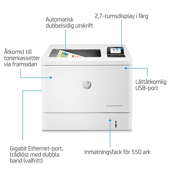 HP LaserJet Enterprise M554dn - Skrivare - Färg - Duplex - Laser - A4/Legal - 1200 x 1200 dpi - upp till