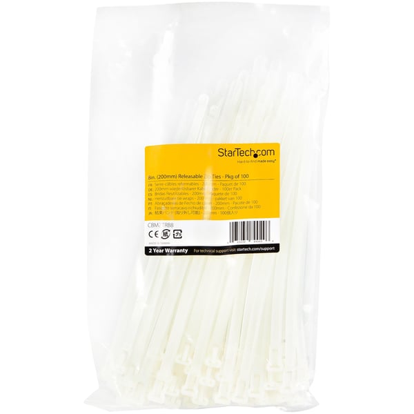 StarTech.com CBMZTRB8 kabelsamler Udløselig kabelbinder Nylon, Plast Hvid