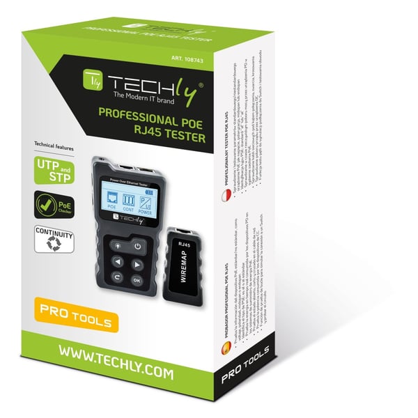 Techly I-CT PRO-POECK netværkskabeltester PoE tester Sort, Grå