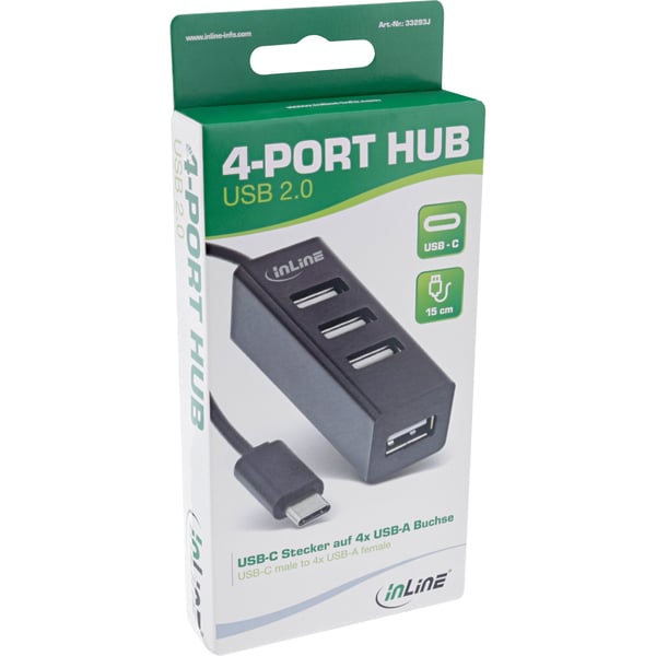InLine 33293J gränssnittshubbar USB 2.0 Type-A 480 Mbit/s Svart