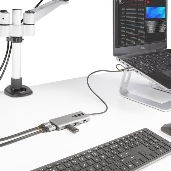 StarTech.com USB-C -moniporttisovitin, jossa kiinteä USB-C–USB-A-dongle, kaksi HDMI-liitäntää (4K30Hz/1080p60Hz)