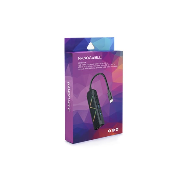 Nanocable 10.16.0401 kannettavien tietokoneiden telakka ja porttitoistin Langallinen USB 3.2 Gen 1 (3.1 Gen 1) Type-C Musta