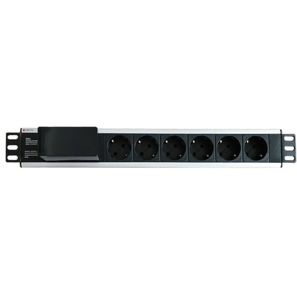 Techly I-CASE STRIP-16SH tehonjakeluyksikkö 6 AC-pistorasia(a) 1.5U Musta, Hopea