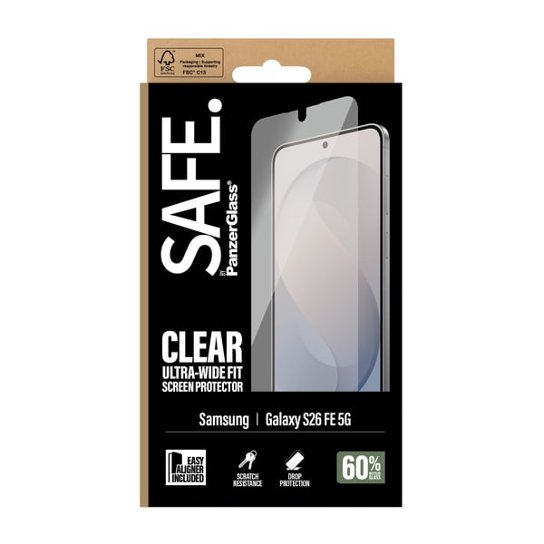 PanzerGlass SAFE. by ® Samsung Galaxy S26 FE 5G | Ultra-Wide Fit w. EasyAligner Genomskinligt skärmskydd 1 styck
