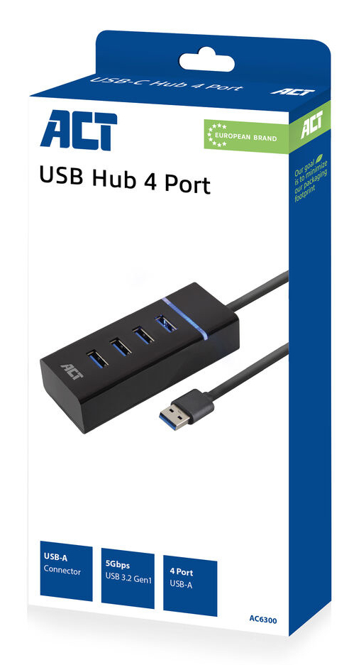 ACT AC6300 keskitin USB 3.2 Gen 1 (3.1 Gen 1) Type-A 5000 Mbit/s Musta
