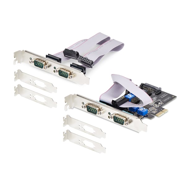 StarTech.com Seriellt PCIe-kort med 4 portar, PCI Express-kort med fyra portar till RS232/RS422/RS485 (DB9), lågprofilfäste, 16C1050 UART, Windows/Linux, TAA-kompatibel - nivå 4 ESD-skydd