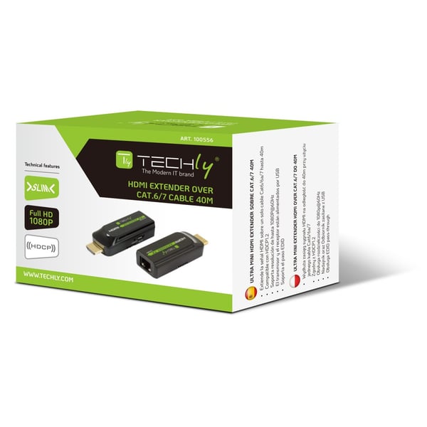 Techly IDATA EXT-E70S AV-signaalin jatkaja AV-lähetin ja -vastaanotin Musta