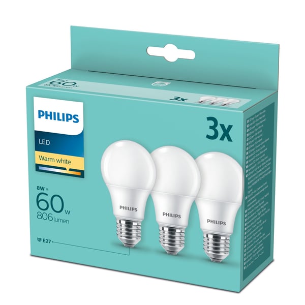 Philips Pære 60 W A60 E27 x 3