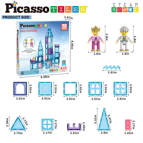 PicassoTiles 72 pc Ice Winter Theme Magnetic Tiles set
